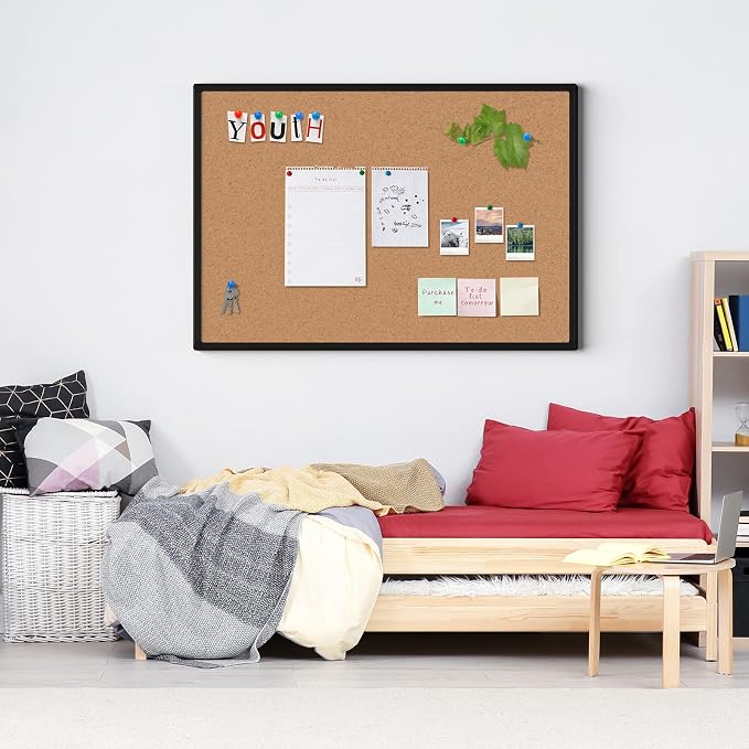 2-Pack Cork Board Bulletin Board 20 x 30, Black Aluminium Framed Corkboard, Office Board for Wall Cork, Large Wall Mounted Notice Pin Board with 32 Push Pins for School, Home & Office - Image 2