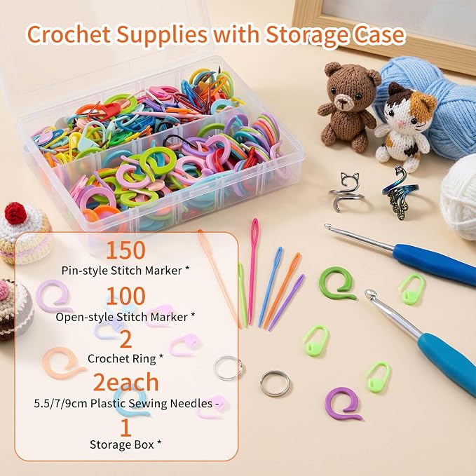 SPEENSUN 3.5 OZ Yarn Winder, 258-Piece Crochet Accessories Kit | Easy Install Knitting Ball Maker: 250 Stitch Markers, 6 Plastic Needles, 2 Guide Rings & Storage Box - Image 5