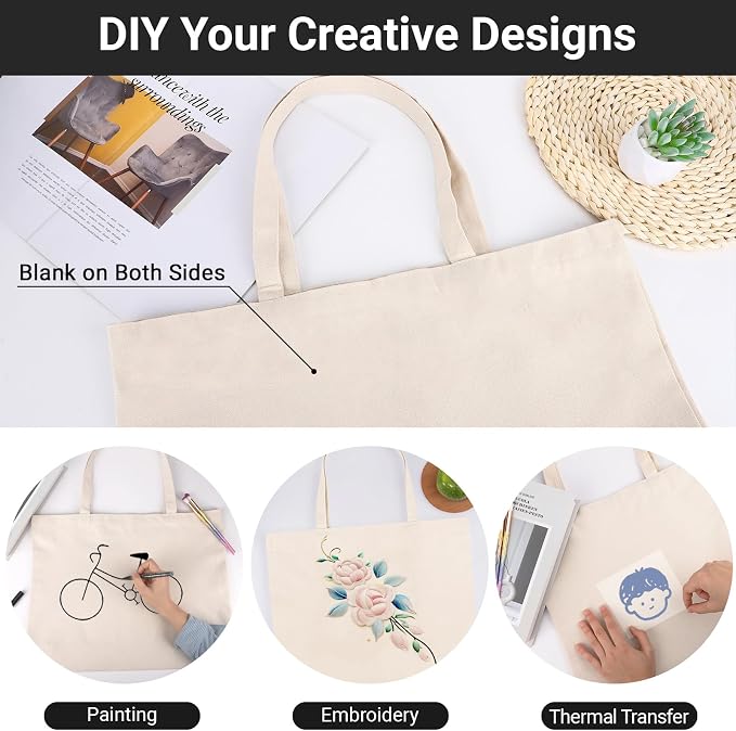 Segarty Large Canvas Tote Bag, 2 Pack 25.6x19.6 Grocery Shopping Bags for Women, Reusable Natural Cotton Blank Canvas Shoulder Totes Aesthetic Bulk for DIY, Gift, Beach, Travel(14oz) - Image 5