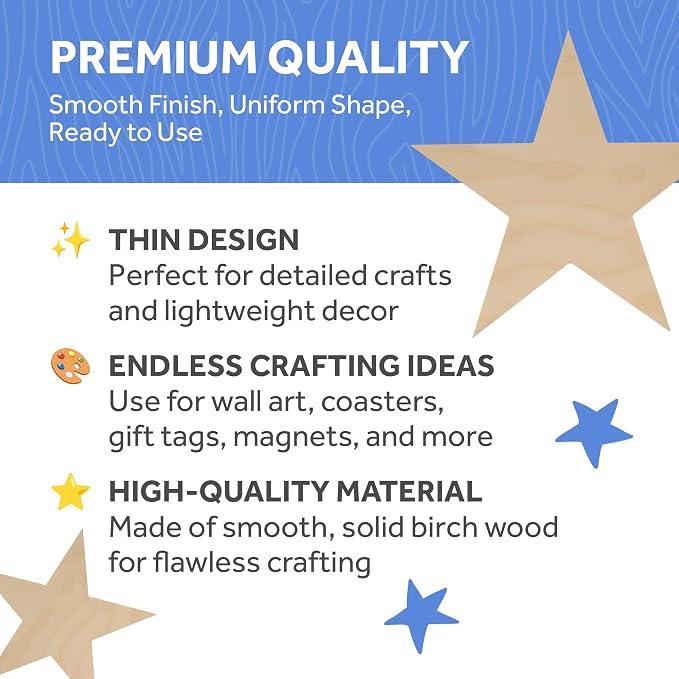 Wooden Star Shapes, 6 Inch Large Patriotic Natural Wood Cutouts, Bag of 10, Unfinished DIY Craft Wall Decor by Woodpeckers - Image 4