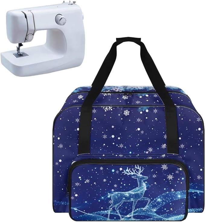 Txnsiver Sewing Machine Carrying Bag Versatile Dust Bag Universal Large Capacity Sewing Machine Storage Case Portable Travel Tote Bag, Christmas Deer Snowflake Deep Blue by Unknown