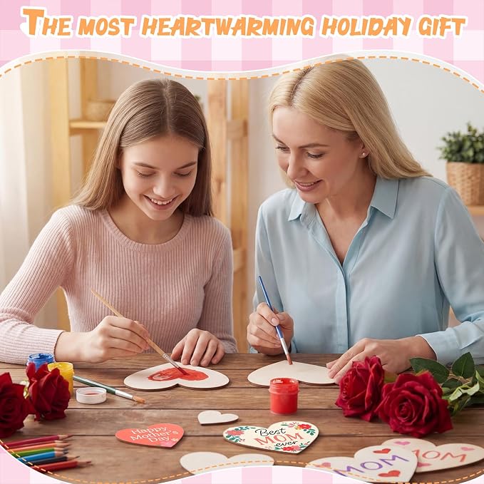 Qunclay 80 Pcs 5 Sizes Wooden Heart Magnets for Crafts, Unfinished Wood Hearts Bulk, DIY Fridge Magnets, for Painting, Gift, Mother's Day, Father's Day, Wedding, Home, Party Decorations - Image 5