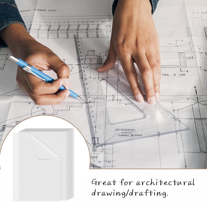 100 PCS 11x17 Inch Translucent Vellum Paper 60 GSM Drafting Vellum Tracing Paper Sheets White Translucent Invitation Paper for Drawing Sketching Wedding Architecture Building Ink (Can't Print) - Image 6