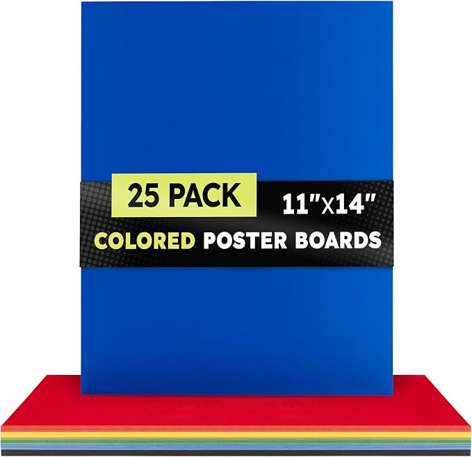 Hygloss Medium Colored Poster Board 11x14-25 Assorted Standard Color Bulk Pack - Red, Yellow, Green, Blue, Black - 10 Pt. Thickness Poster Board Paper, Posterboard Multipack 11" x 14" - Image 7