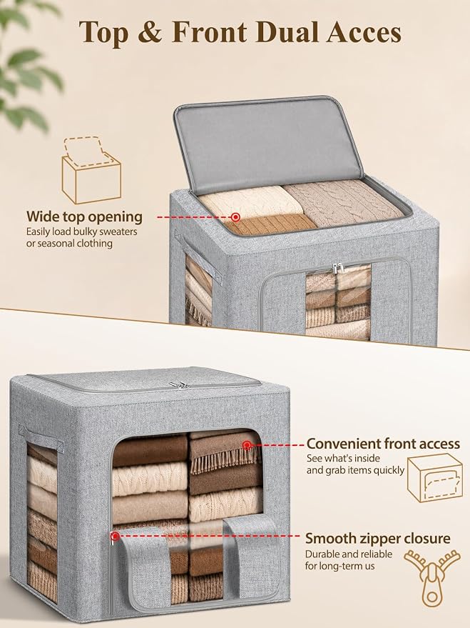 punemi 50L Cashmere Sweater Storage Bag with Cedar Balls, 1 Pack, Grey | Sturdy Steel Frame, Clear Window, for Cashmere, Wool Sweaters & Knitwear, Closet & Bedroom Storage - Image 6