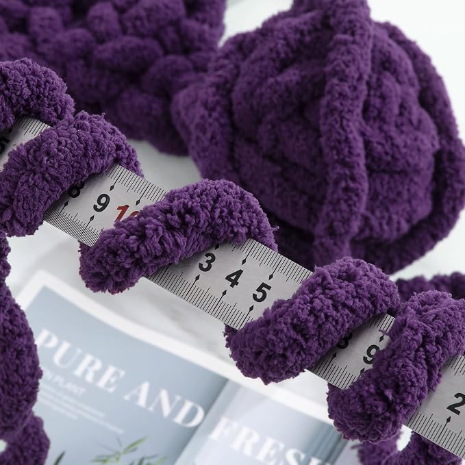 Hombys Dark Purple Chunky Chenille Yarn for Crocheting & Knitting, Super Bulky Yarn for Blankets, Soft Plush, 2 Jumbo Packs (27 yds, 8 oz Each) - Image 4