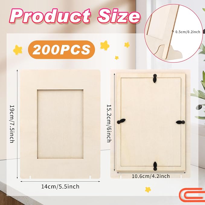 200 Pack DIY Wooden Picture Frames for Crafts for 4 x 6 Inch Photos Unfinished Solid Wood Photo Picture Frames for Crafting DIY Painting Birthday Wedding Birthday (Rectangle) - Image 2