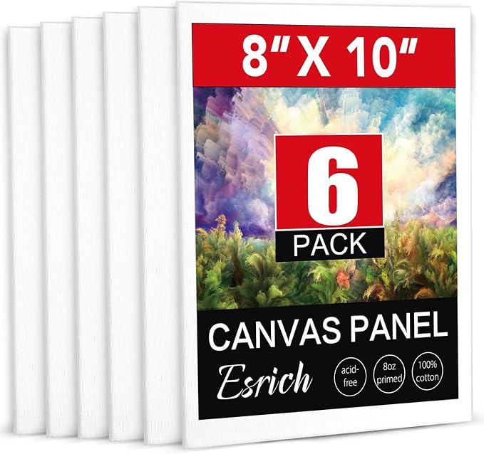 ESRICH 6 Pack 8x10 Primed Canvas Boards for Painting, Ideal for Starter | Cotton Acid-free Surface, Gesso Primed for Acrylic, Oil, Watercolor. Art Painting Supplies for Class, Paint Parties and Home by ESRICH