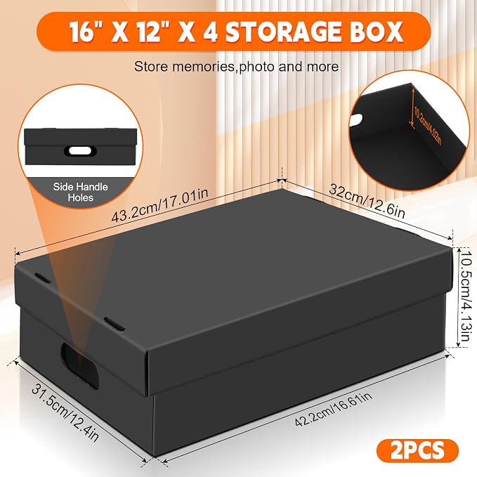 AOBOPLE 2 Pack Photo Storage Box,16" x 12" x 4" Keepsake Box with Handle Holes,Protective Storage Box for Photos Pictures Documents Artwork DIY and Souvenir,Home and Office Organizer | Cardboard Keepsake Storage Box,Photo Boxes for Pictures Documents A... - Image 2
