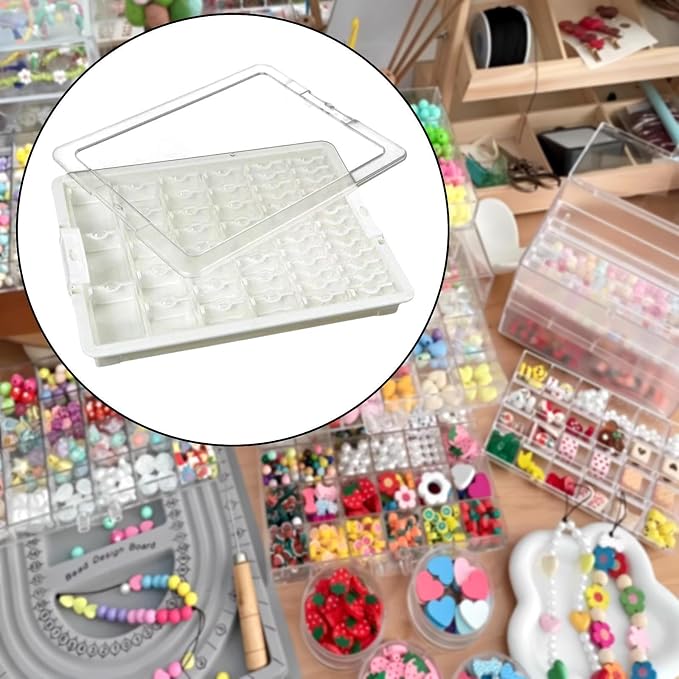 Colaxi Bead Storage Box, 50-Grid Stackable Clear Organizer with Lid and Removable Compartments for Beads, Charms, Jewelry and Crafts - Image 5
