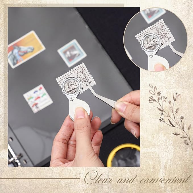 Stamp Collecting Album Binder Kit for Collectors, 1/2/3/4 Rows Banknotes Storage Book with 20 Stamp Pages, 4 Ring Binder, Tweezers and Magnifier, for Paper Money Bill Postage, Beginner Hobbyists Gift - Image 4