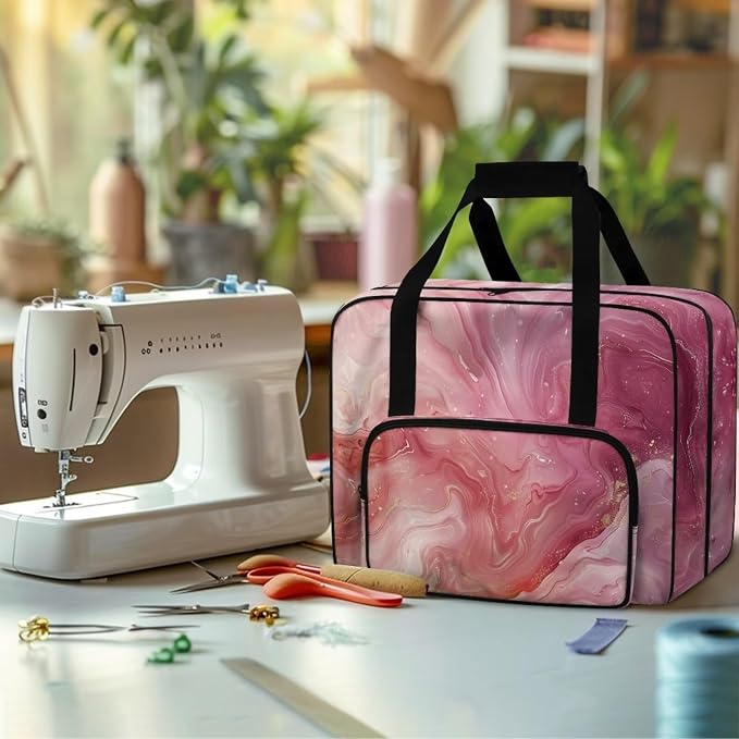 Pink Marble Sewing Machine Carrying Case Sewing Machine Cover Dust Cover for Sewing Accessories Scissors Crochet Hooks Portable Washable Home Decoration Sewing Case - Image 4