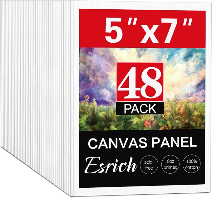 ESRICH Canvas Boards for Painting 5x7IN, 48 Pack Small Canvases for Painting Canvas Primed Acid-Free Blank Canvas Panels for Oil Paint, Watercolor, Acrylic Paint, Gouache & Tempera. by ESRICH