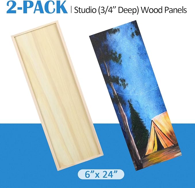 2 Pack 6x24’’ Unfinished Birch Wood Panels Kit for Painting | Studio 3/4’’ Deep Wood Canvas, Cradle Boards for Acrylic Pouring, Art, Crafts, Epoxy Resin, Laser Engraving Cutting - Image 5