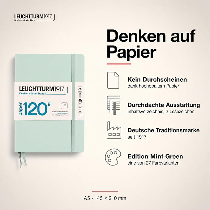 LEUCHTTURM1917 - 120G Special Edition - Medium A5 Dotted Hardcover Notebook (Mint) - 203 Numbered Pages with 120gsm Paper - Image 2