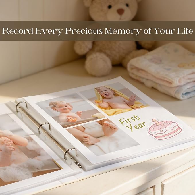 Vienrose Linen Scrapbook Photo Album Kit, Large 3 Ring Binder Scrapbook with 30 Plastic Sleeves, 15x13 Inch DIY Memory Book for Wedding, Baby Shower, Family & Kids Keepsake Gift, Beige - Image 7
