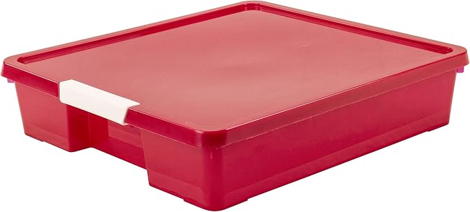 Storex Classroom Craft Project Box – Stacking Plastic Organizer Fits 12x12 Scrapbooking Paper, Red, 5-Pack (63204U05C) - Image 5