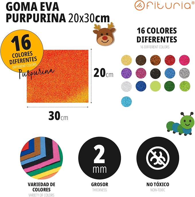 OFITURIA Glitter Foam Rubber for Crafts, Colourful Foam with Glitter for DIY, Creative Projects, Arts and School, 20 x 30 cm (White, Pack of 5) - Image 2