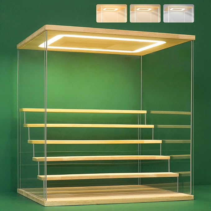 NONEMEY Acrylic Display Case with Light, Upgraded 3 Color Light & Adjustable Brightness Showcase ,6 Tier Dustproof Clear Toy Organizer Box for Action Figures, Collectibles, 15.7x12.5x16.5 in by NONEMEY