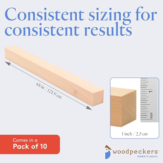 DIY Wooden Square Dowel Rod 1-inch x 48 Pack of 10 Hobby Wood Sticks for Crafts, Wood Trim & Architecture Model Making, by Woodpeckers - Image 5