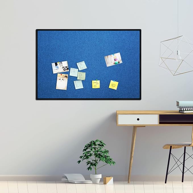 Cork Linen Bulletin Board 36 X 24 Inch (Blue), Black Aluminum Frame Wall Mounted Board Memo Pin Board for Office Home and School - Image 4
