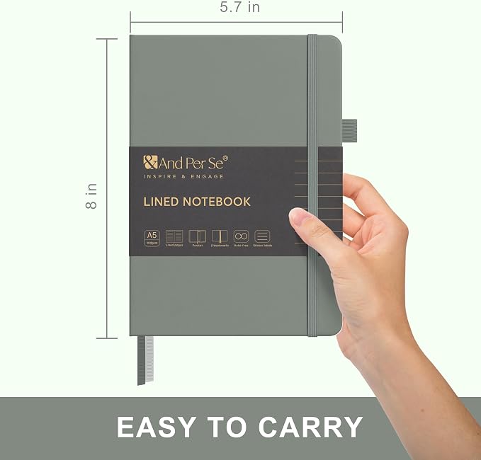 &And Per Se Lined Journal Notebook, 160 Pages, A5 5.7 x 8 inches College Ruled Thick Paper Notebook Journals for Writing, Hardcover Notebooks for Women Men Office School (1 Pack, Dark Grey) - Image 2
