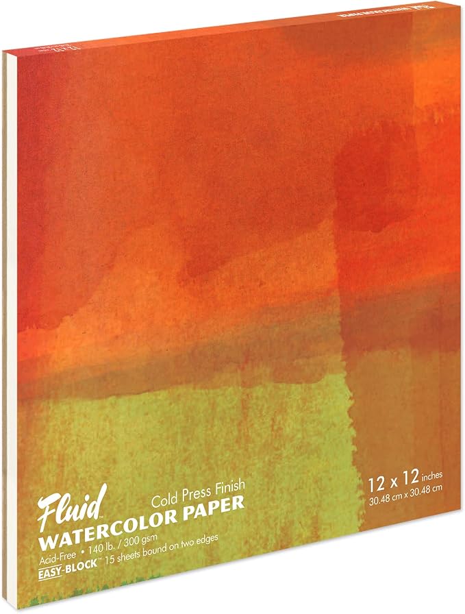 Fluid Watercolor Paper Block, 12 x 12 inches, 15 Sheets, 140 lb (300 GSM) Cold Press Pad for Artist Painting and Wet Media by SpeedballArt