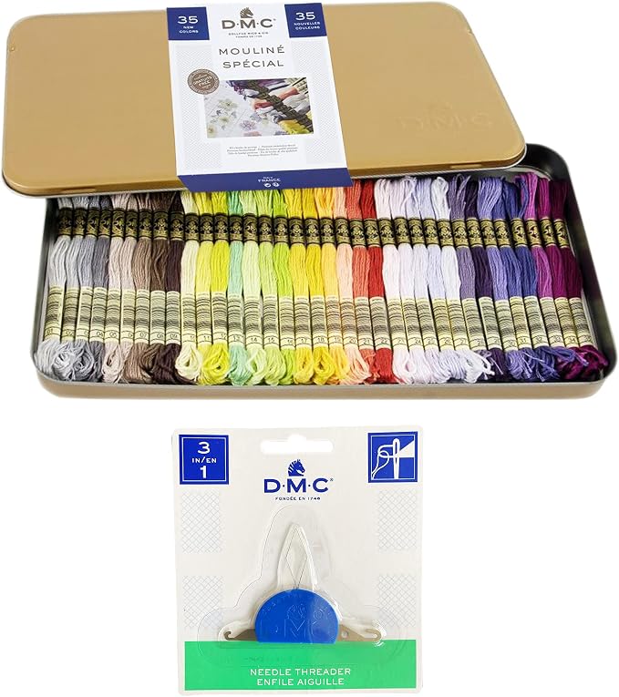 DMC Embroidery Floss 35 Color Collector's Tin Bundle with Needle threader. by CharmingMelodie