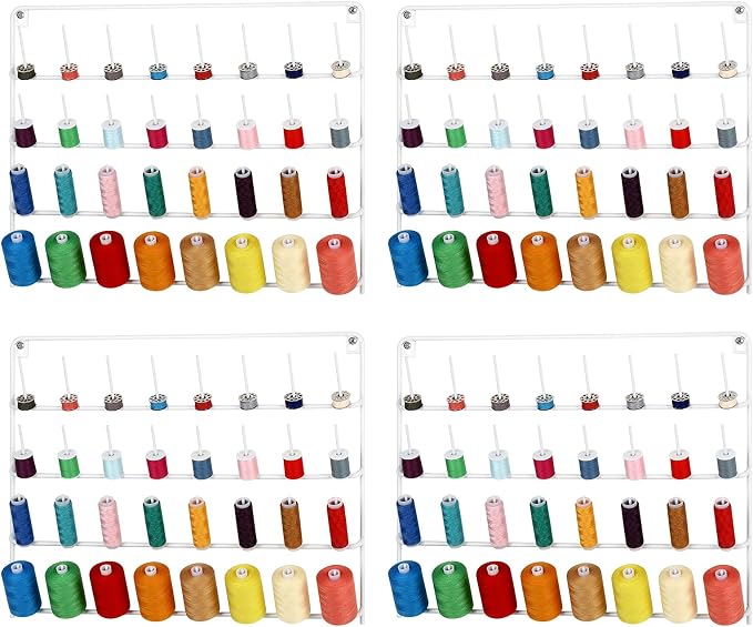 Embroidery Thread Organizer 4 Pack Thread Holders for Spools of Thread | Metal Thread Spool Rack Wall Mount, 32 Spools, Versatile Storage for Thread, Beads, Embroidery & Braiding Accessories by OYEAL