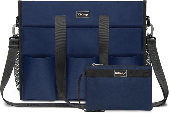 TOPDesign Utility Water Resistant Tote Bag with 22 Pockets, Top Zipper Closure & Thick Bottom Support, for Working Women by TOPDesign