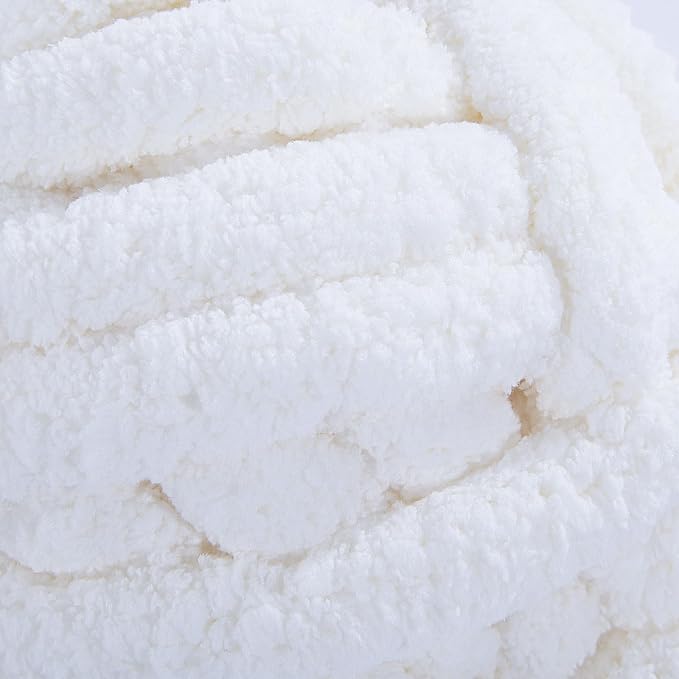 HOMBYS Pure White Chunky Chenille Yarn for Crocheting, Bulky Thick Fluffy Yarn for Knitting,Super Bulky Chunky Yarn for Hand Knitting Blanket, Soft Plush Yarn, 8 Jumbo Pack (27 yds,8 oz Each Skein) - Image 8