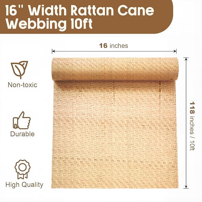 Wesiti 16" x 118" Natural Cane Webbing V Shape Rattan Webbing Roll for Caning Projects Woven Mesh Cane Rattan Material Sheet for Furniture, Chair, Cabinet, Ceiling, Bed, Basket, Door, Brown - Image 2