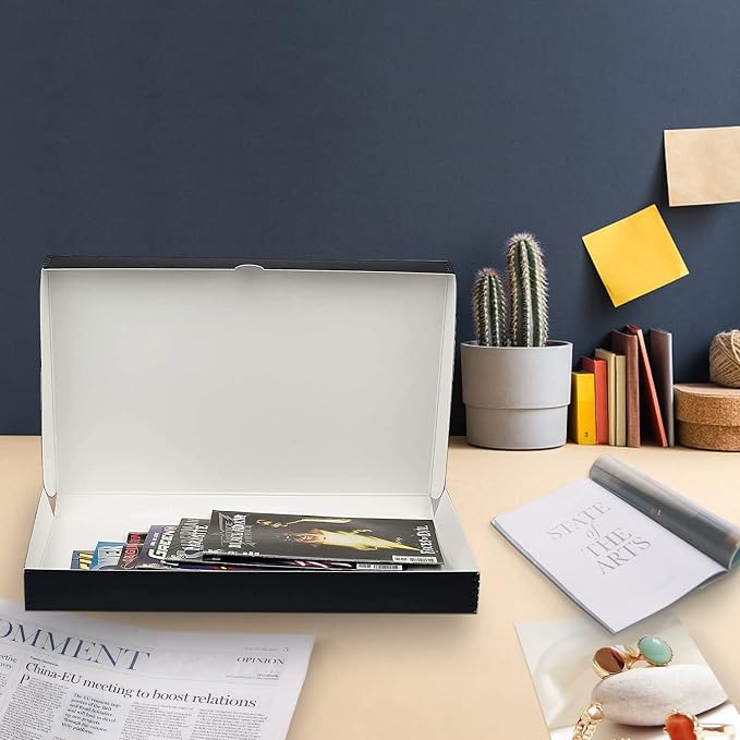 Lineco Clamshell Archival Storage Box, 11.5x17.5x1.75 In, Black, Pack of 2 | Acid-Free with Metal Edge Boxboard, Organize and Store Photos Documents Cards Negatives Magazine Prints Family Records DIY - Image 4