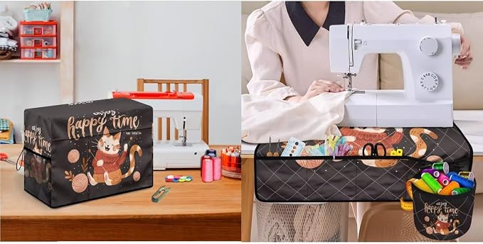 Sewing Machine Dust Covers & Mat with Pockets for Sewing Accessories Dust Proof Sewing Machine Cover Tailor's Cat Pattern - Image 5