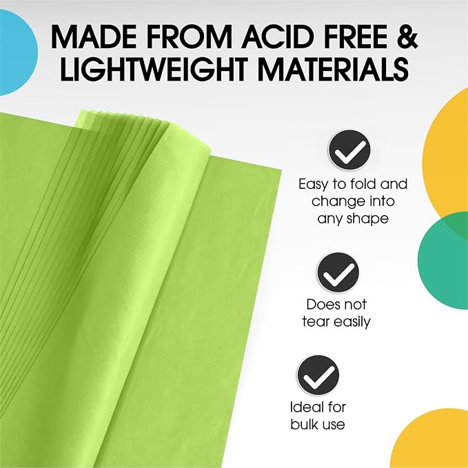 Party Solids Lime Green Tissue Paper for Gift Bags - 15" X 20" Bulk Tissue Paper Lime Green 480 Sheets - 10lb Newsprint for Packing, Birthday Gift Box Filler, Packing Supplies for Moving Supplies - Image 3