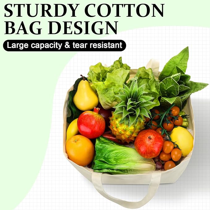 Reginary 24 Pack Canvas Grocery Bag Large Shopping Tote Bag,Natural - Image 5