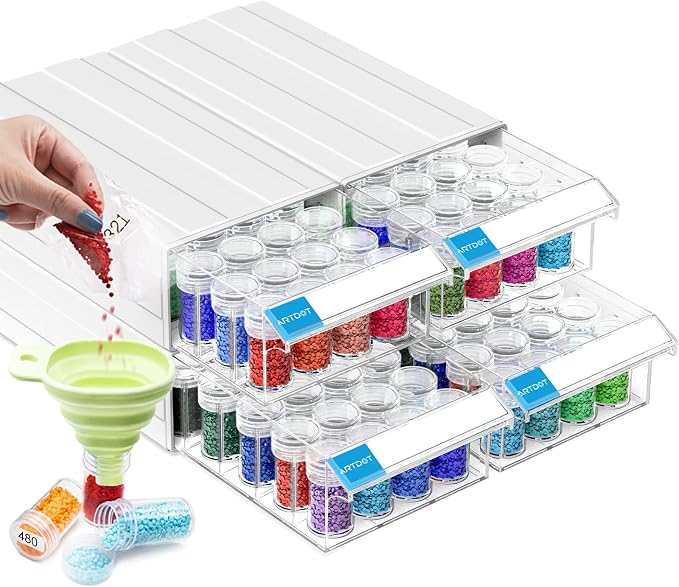 ARTDOT 4-Pack Interlocking Storage Containers for Diamond Art Kits for Adults, 128 Slots Storage Box for Diamond Painting Accessories and Tools by ARTDOT