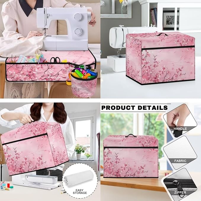 Cherry Blossom Sewing Machine Dust Cover & Mats With Pockets - Fits Most Standard Machines, Reduces Vibration - Image 3