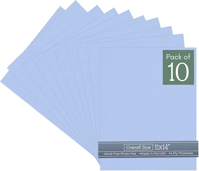CountryArtHouse Baby Blue Acid Free 11x14 Backing Board - Uncut Photo Mat Board - 10 Sheets by CountryArtHouse