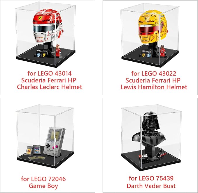 Thickened 3mm Clear Acrylic Display Case for Lego 43014 43022 Collectibles | Transparent Box for Scuderia Ferrari HP Helmet 72046 75439 75328 Dustproof Protection with Led, Black Inside 5.9x5.9x7.8 in - Image 3