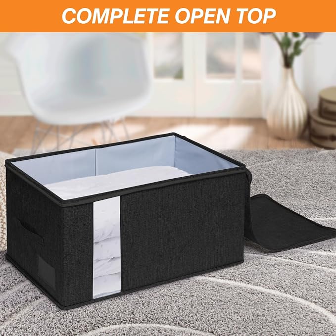 punemi 60L Comforter Storage Bags with Side & Bottom Support, 2 Pack, Black | Clear Window & Reinforced Handles, for Clothes,Pillow,Bedding & Blanket, Bedroom & Closet Organization - Image 4