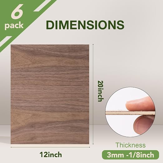 6 Pack Walnut Plywood Sheets, 12 x 20 x 1/8 Inch, 3mm Plywood for Laser Cutting and Engraving, Thin Unfinished Wood Blanks for Architectural Models and DIY Wood Crafts - Image 2