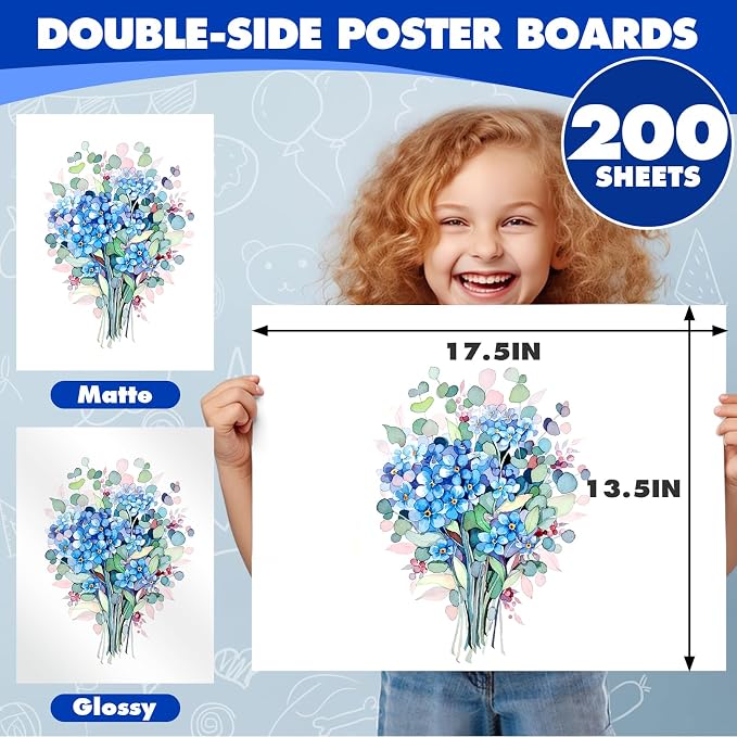 TUXIYA 200 Pack White Poster Board,13.5" x 17.5" White Poster Paper Bulk,250GSM/92LB Heavy-Weight Blank Poster Board for Arts,Craft,Projects Presentations,Drawing Scrapbooking - Image 2