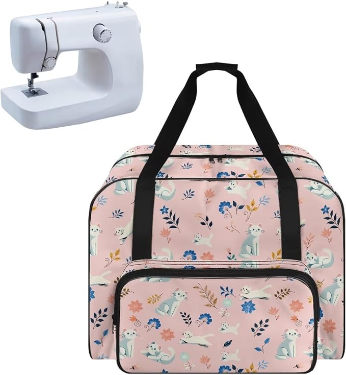 Sewing Machine Dust Bag Portable Carrying Case Portable Carrying Case Versatile Travel Tote Bag Universal Large Capacity Sewing Machine Storage Case, White Cat Flower Leaf Pink by Unknown