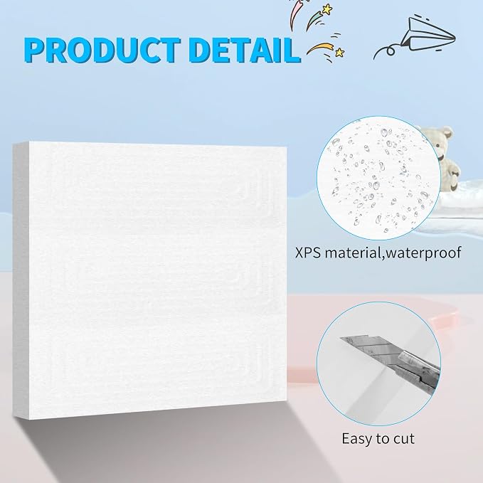 LuckyFoam White 4 Pack 12x12x1 inch Foam Sheets 1 Inch Thick | Polystyrene Rectangles XPS Foam Board Craft for Insulating DIY Modeling Art Supplies - Image 4