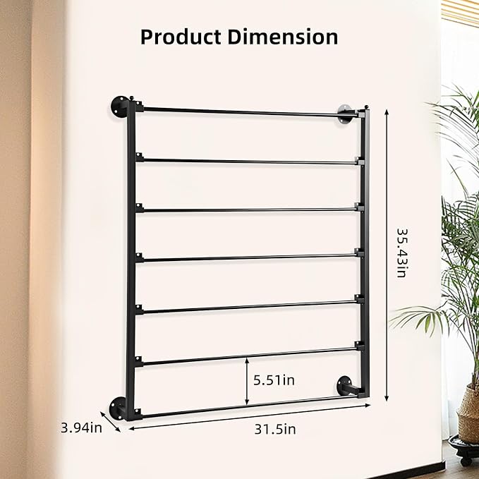 7 Tier Wall Mount Ribbon Organizer, Metal Rack for Craft Room | Wall mounted ribbon holder ideal for flower shops, stores, wrapping paper, scarf, tie, belt, towel storage - Black - Image 2