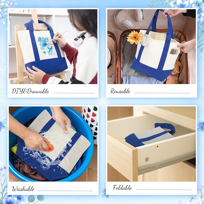 Shinylin Mini Canvas Tote Bags with 2 Pockets | Bulk Small Sublimation Canvas Tote, Reusable Grocery Bag for Women, DIY Craft - Image 6
