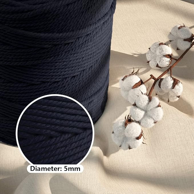 ZUEXT Macrame Cord, Navy, 5mm x 328yds Cotton String Macrame Yarn | Natural Handmade, 4 Strands Twisted Cotton Rope, for Craft Wall Hanging Weaving Tapestry Dream Catchers Hanger DIY Gift, 300m - Image 3