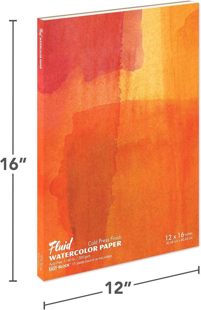 Fluid Watercolor Paper Block, 12 x 16 inches, 15 White Sheets, 140 lb (300 GSM) Cold Press Pad for Artist Painting and Wet Media - Image 2