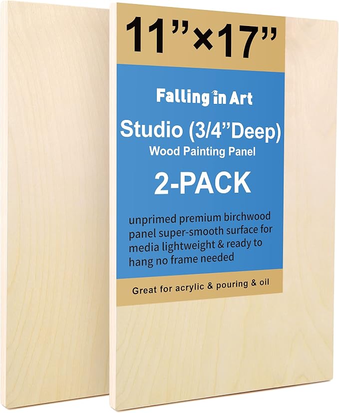 2 Pack 11x17 Unfinished Birch Wood Panels Kit for Painting | Studio 3/4’’ Deep Wood Canvas, Cradle Boards for Acrylic Pouring, Art, Crafts, Epoxy Resin, Laser Engraving Cutting by FallinginArt